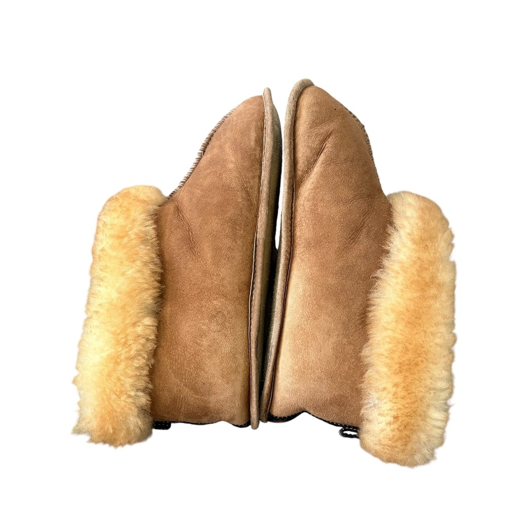 Sheepskin Shearling Suede Bootie Slippers Brown Tan Ankle Boots Size L 9 10 - Picture 4 of 8